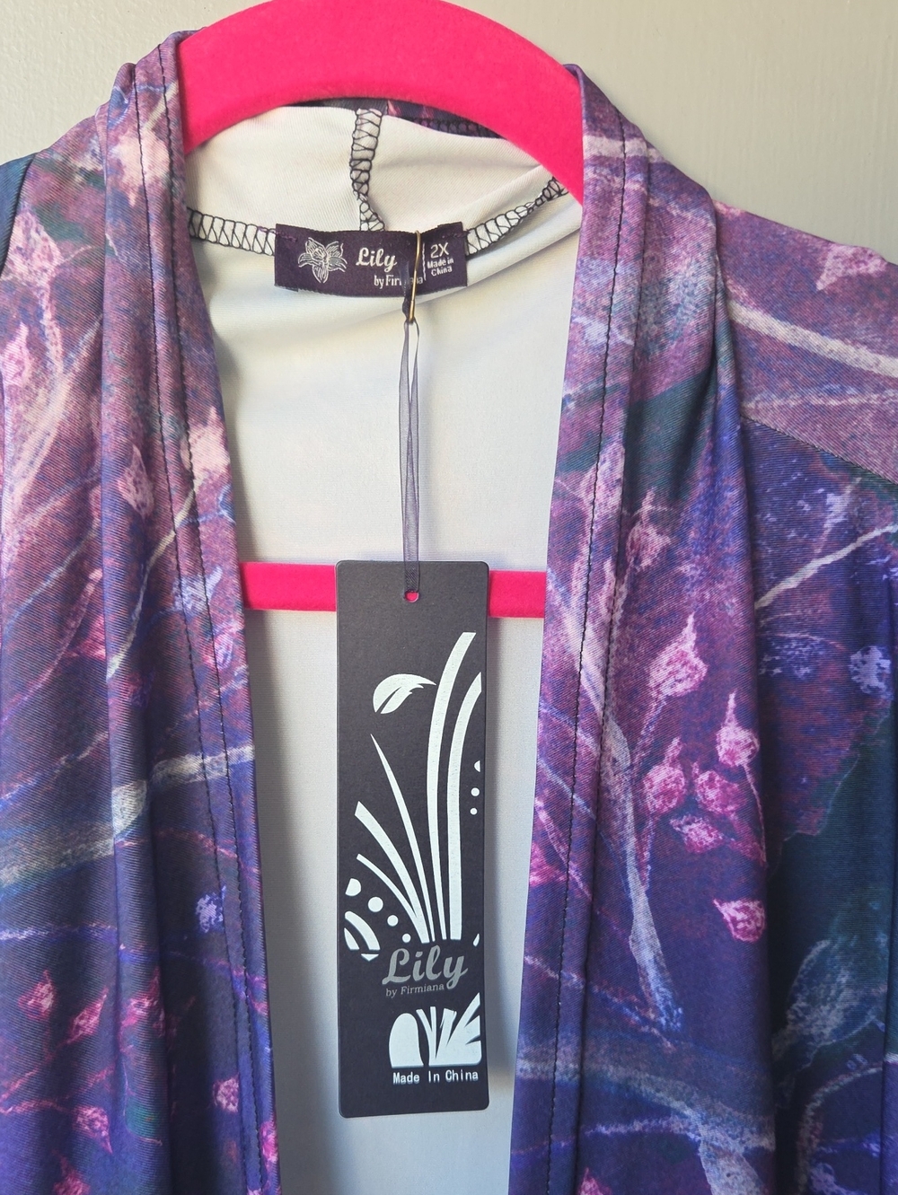 Open Front Draped Cardigan in Purple & Navy - Picture 2 of 5